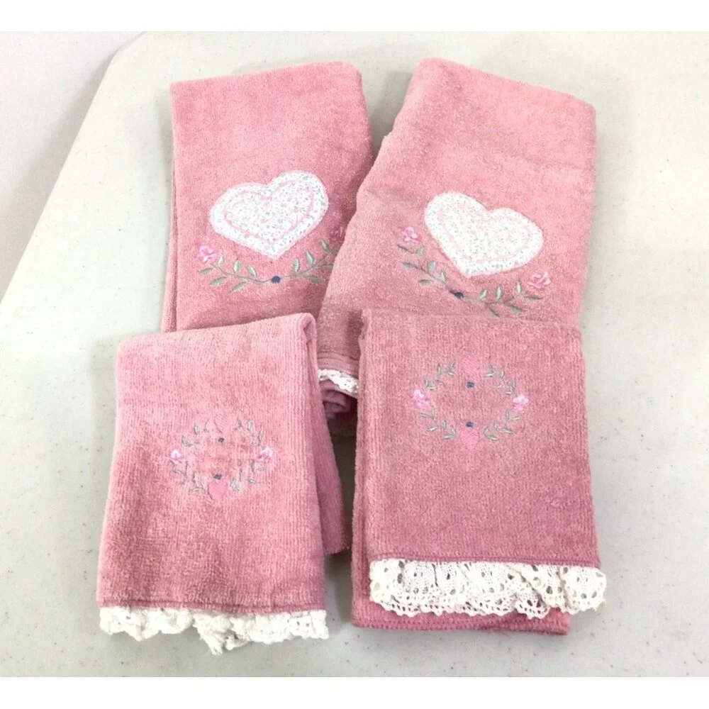 Cannon Vintage Pink Embroidered Towel Set of 4